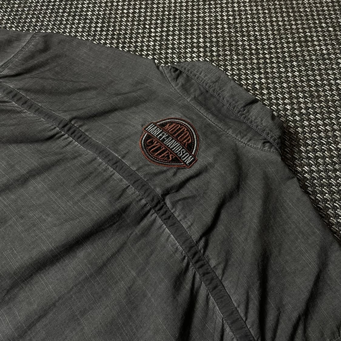 할리데이비슨 그레이 코튼 투포켓 자수 패치 반팔 셔츠 L 상품이미지6