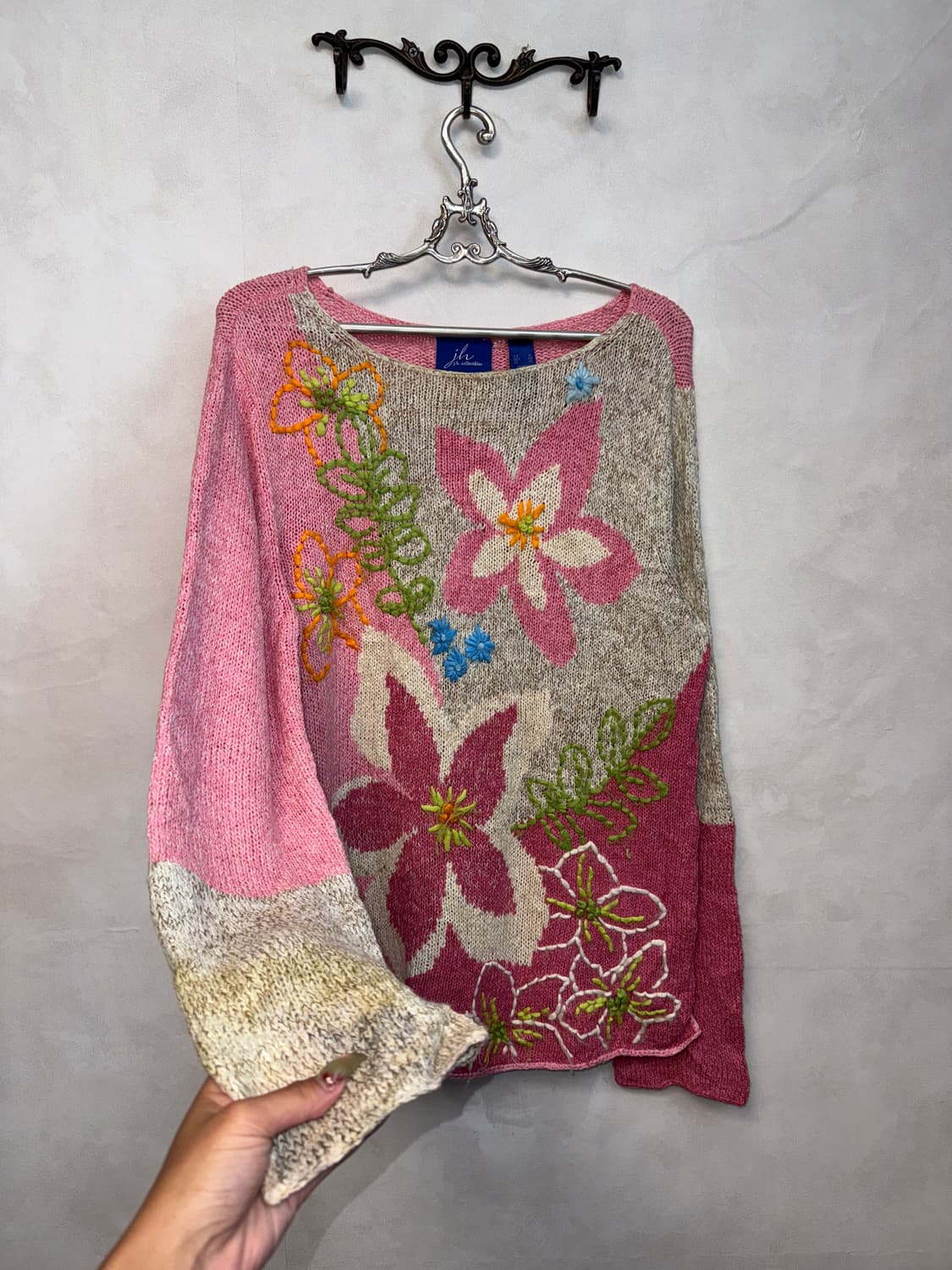 Baby pink oatmeal floral over loose knit 상품이미지2