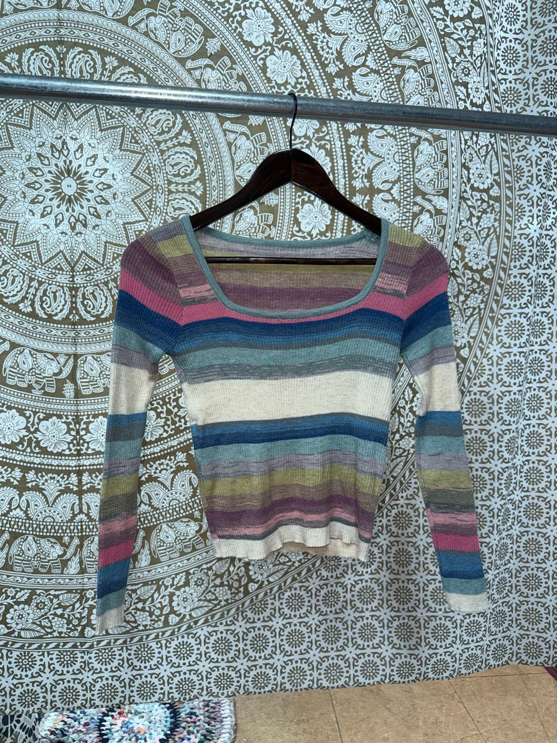 빈티지 여성 스트라이프 골지 니트  상품이미지2