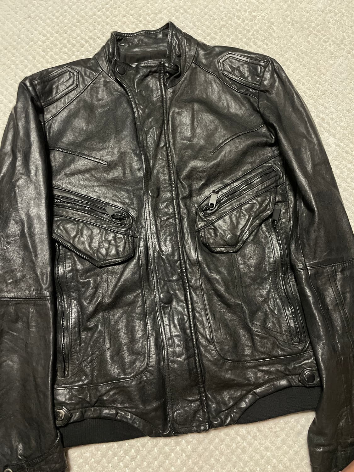 DRESS TO KILL 웨스턴 무드 램스킨 양가죽 바이커 절개 레더 상품이미지7