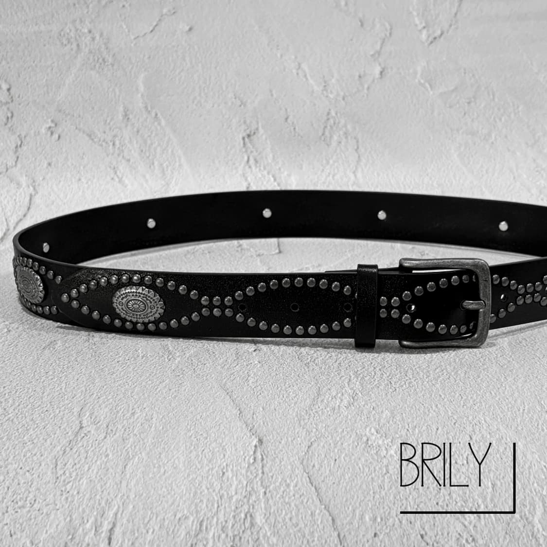 [Unisex] MONO 크롬 에스닉 스터드 웨스턴 가죽 벨트 상품이미지2