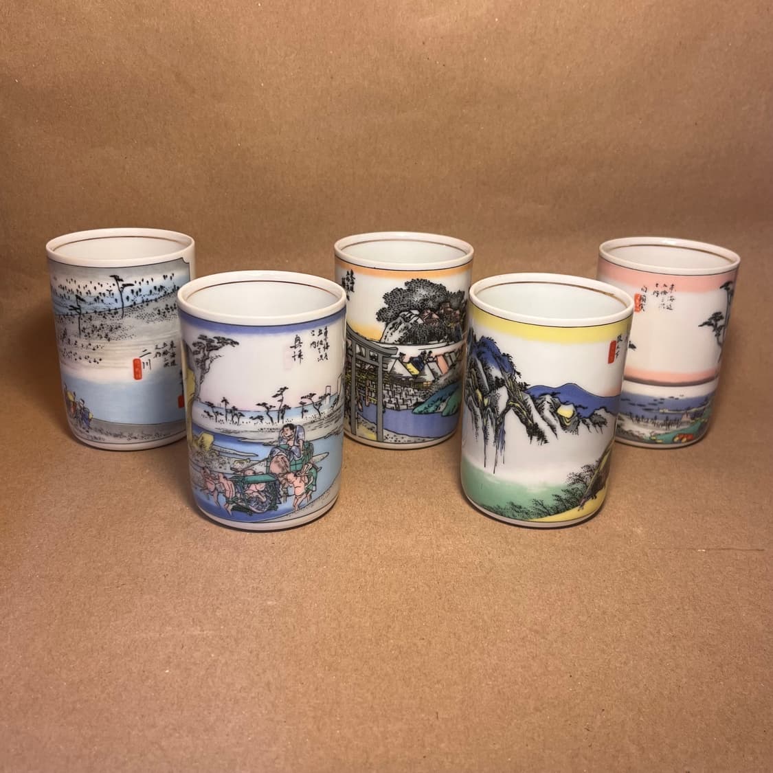 일본 전통 회화 프린트 유노미(湯呑み) 컵 5종 세트 상품이미지1