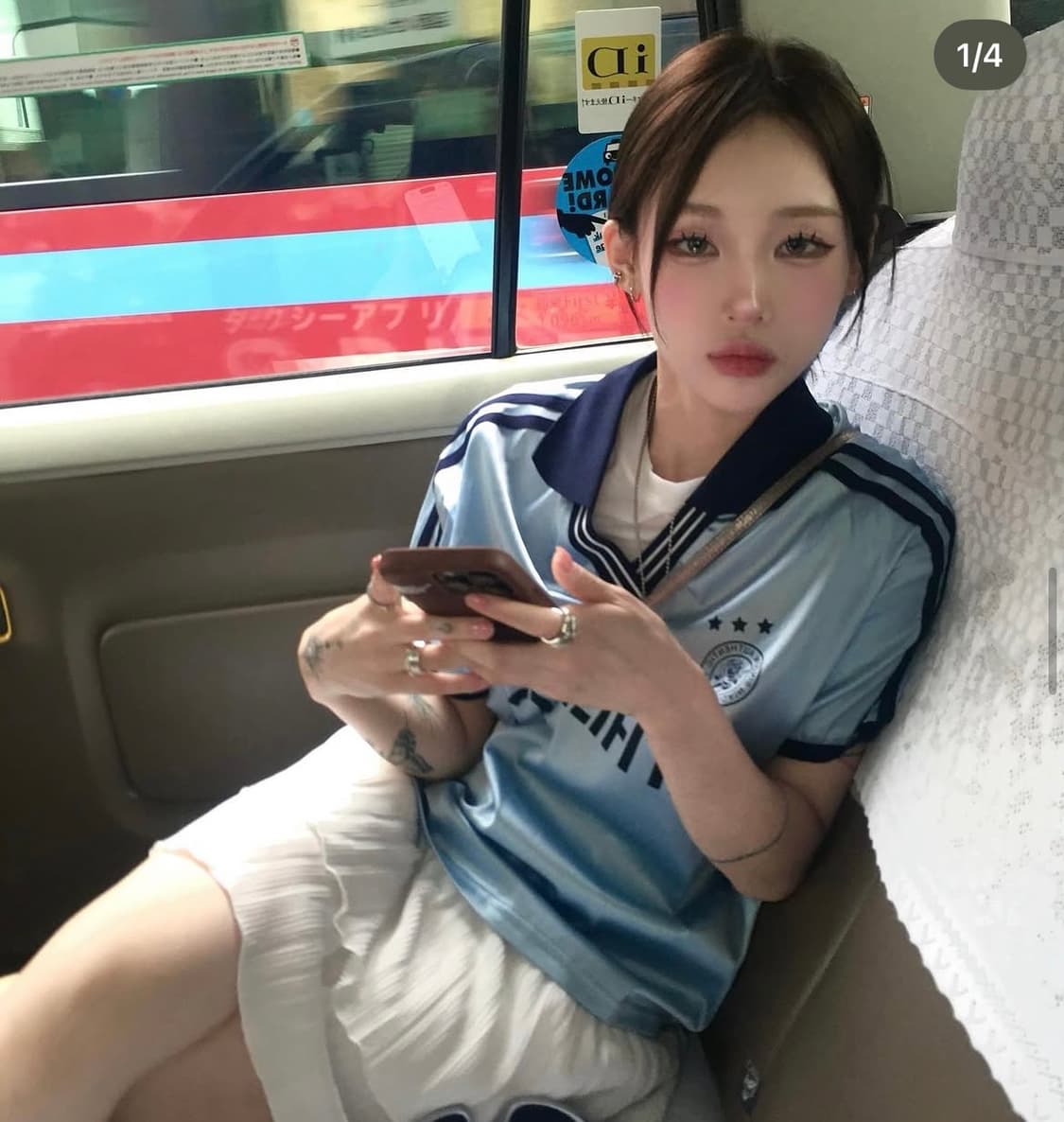 시눈 스포티 트랙 하프 슬리브셔츠 더스티블루(홍주 착용) 상품이미지2