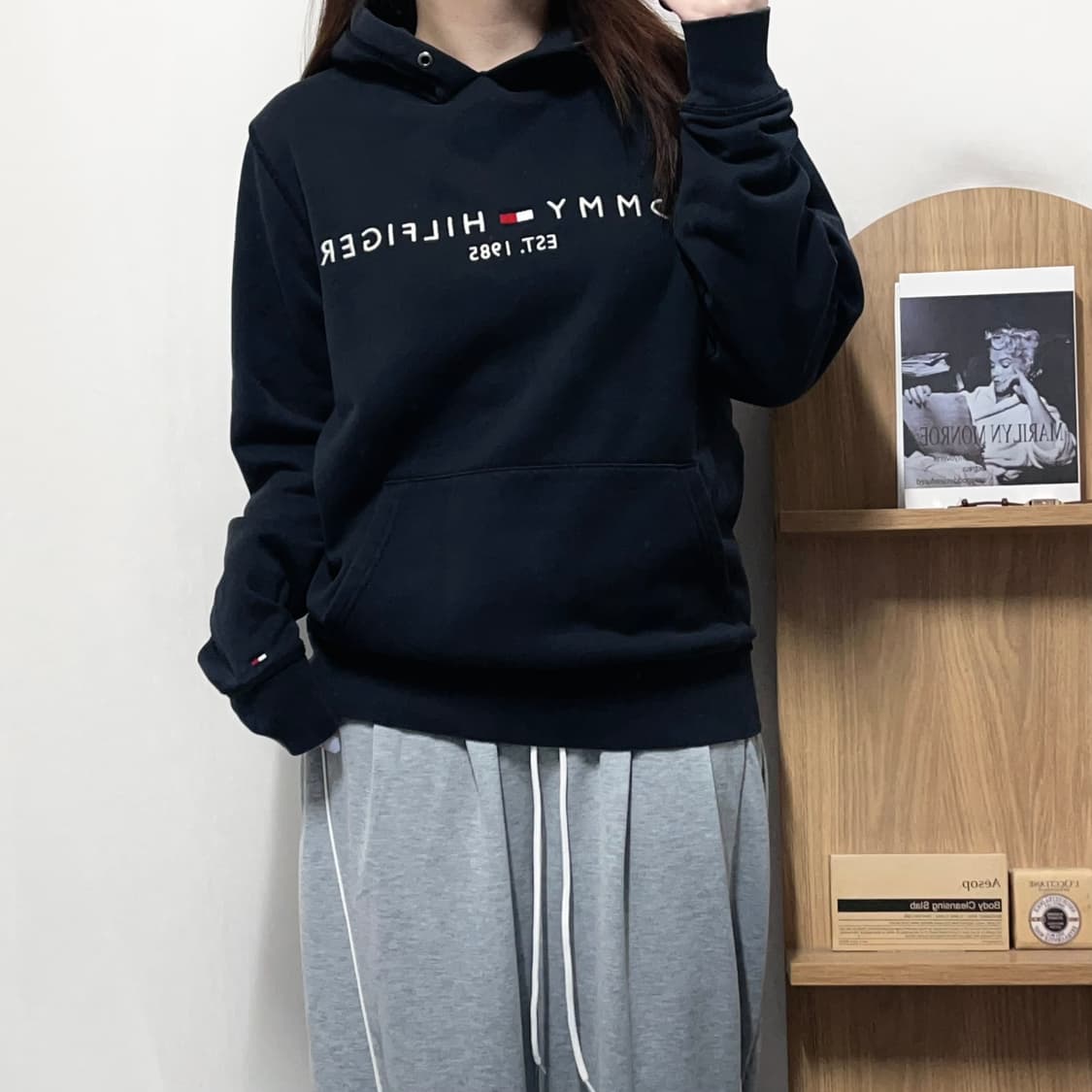 [정품] 타미 블랙 빅로고 기모 후드티 [ M ] 상품이미지1