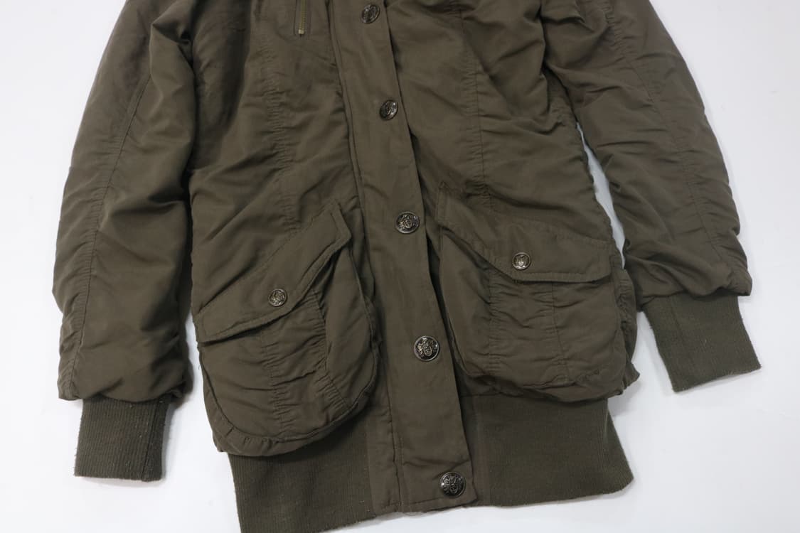 GRAZIA 그라치아 빈티지 카키 후드 셔링 패딩 자켓 (M) 상품이미지5