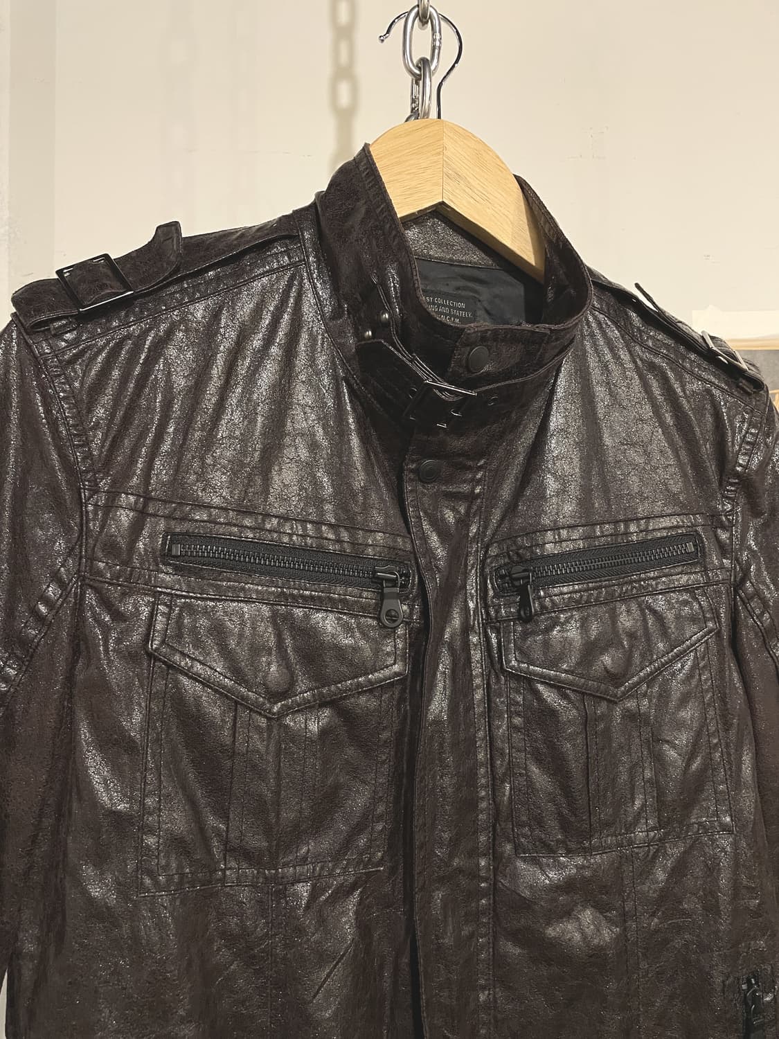 nicole club 딥브라운 글리터 페이크 레더 자켓 상품이미지2