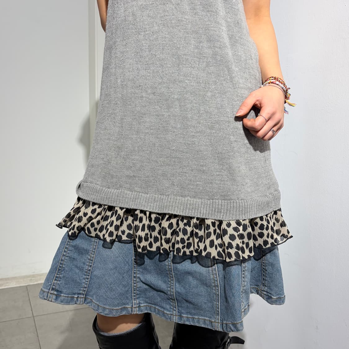 레오파드 호피 프릴 반팔 레이어드 갸루 원피스 상품이미지2