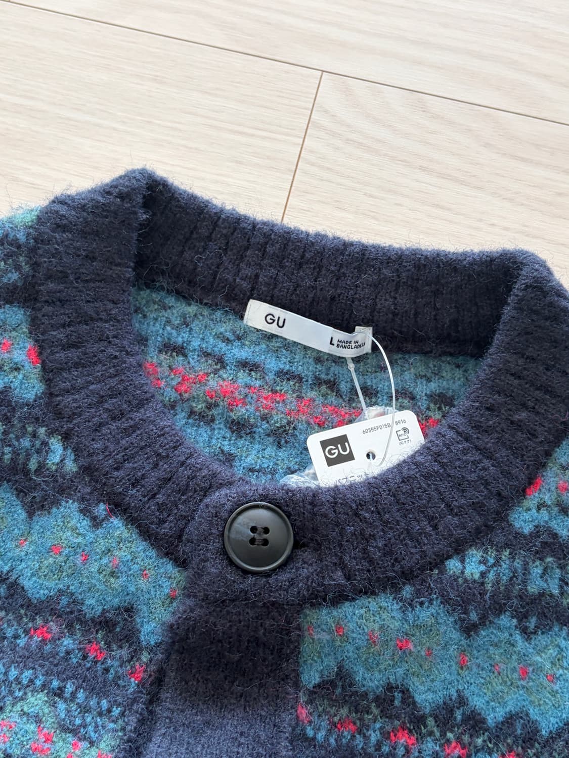 GU 퍼프니트 페어 아일 크루넥 가디건 L (103) 상품이미지3