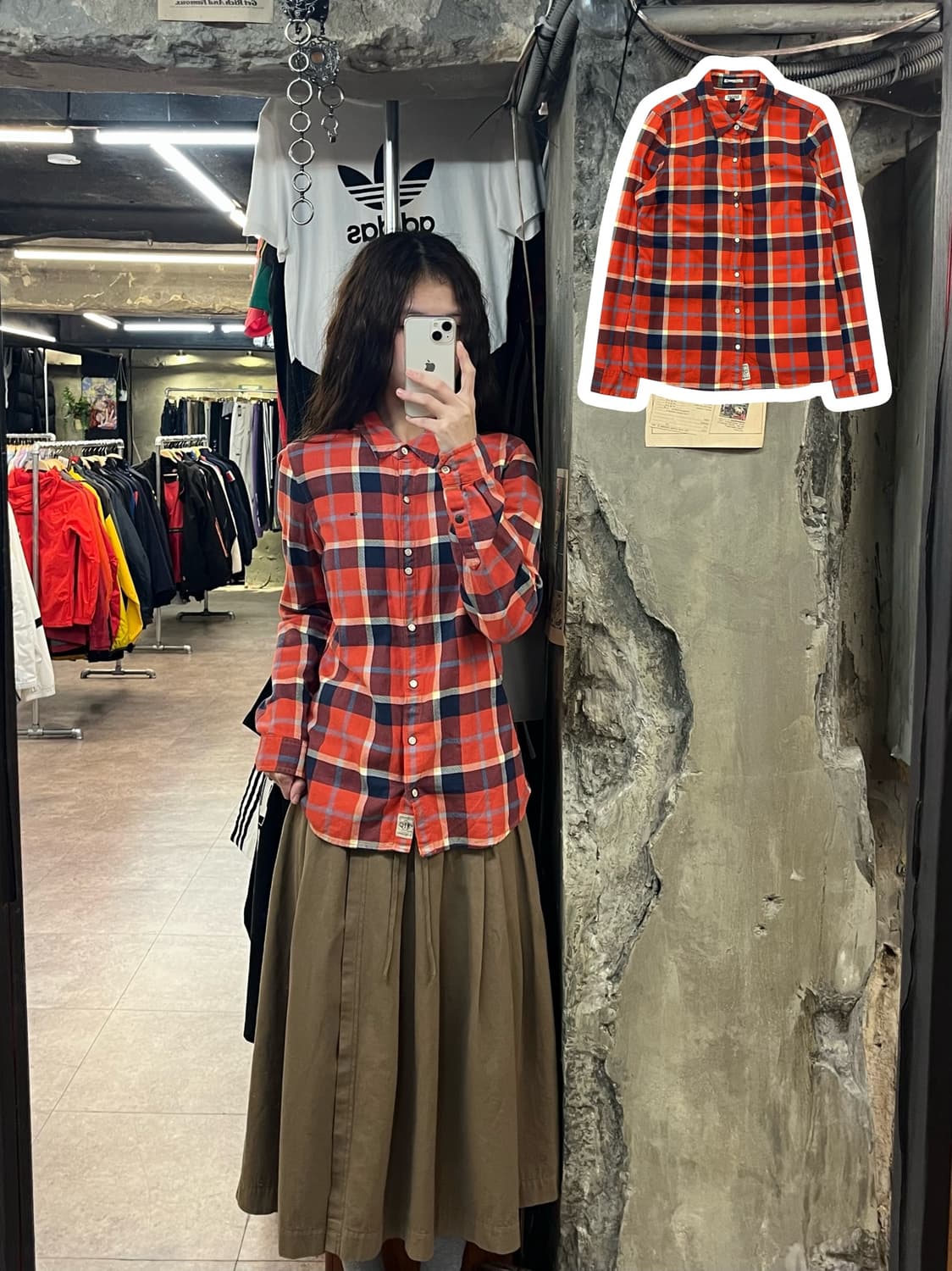 타미힐피거 버튼 체크 셔츠 레드 M #csz2079 상품이미지1