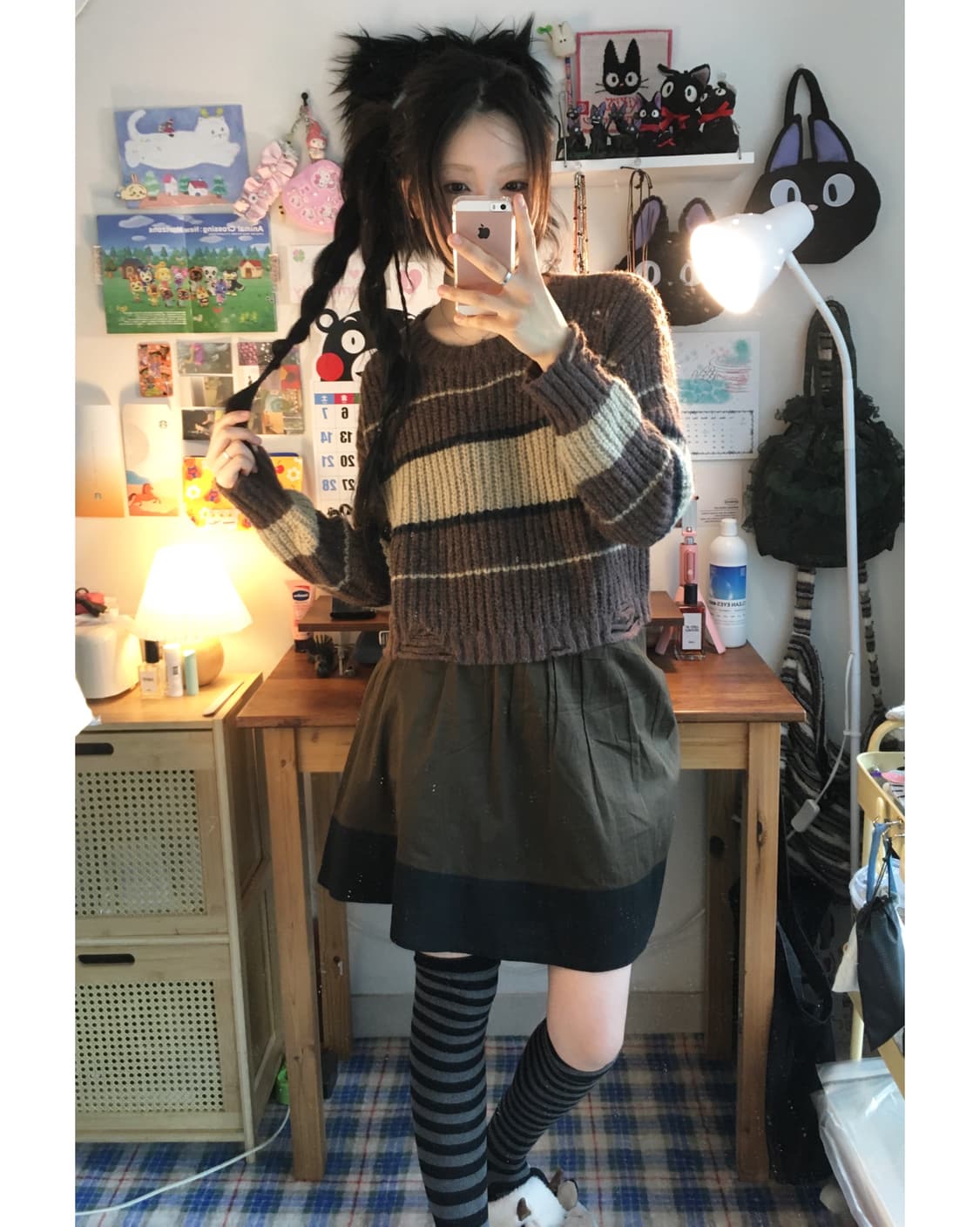 VINTAGE STRIPE CROP KNIT BROWN 상품이미지2
