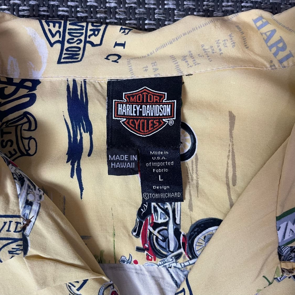 할리데이비슨 옐로우 야자수 하와이안 반팔 셔츠 L 상품이미지4