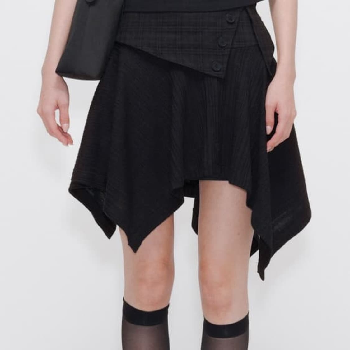 미세키서울 레이어드 언발란스 플리츠 체크 스커트 상품이미지2