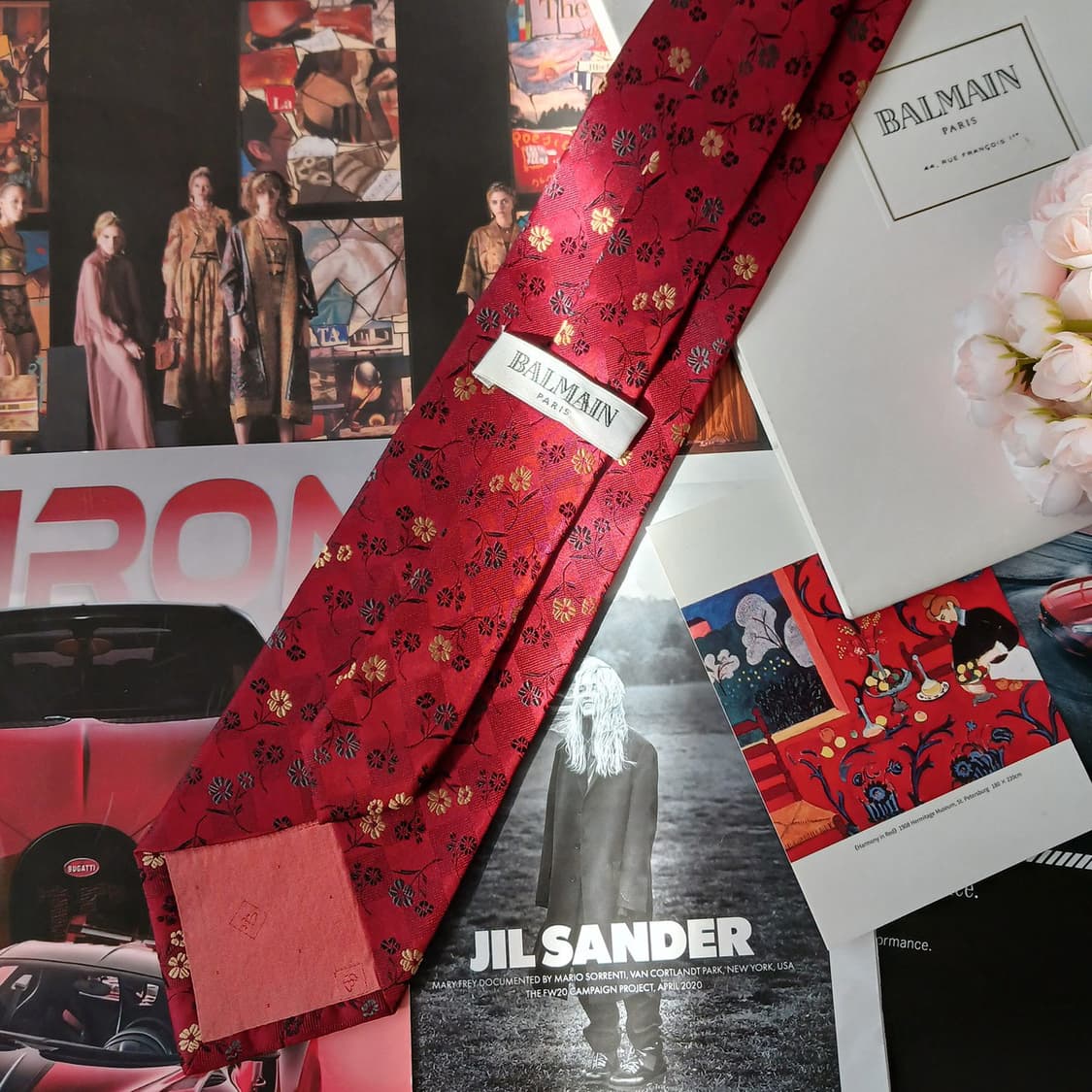 발망 실크 레드 플라워 자카드 넥타이 9.6cm A+등급 A19159
 상품이미지4