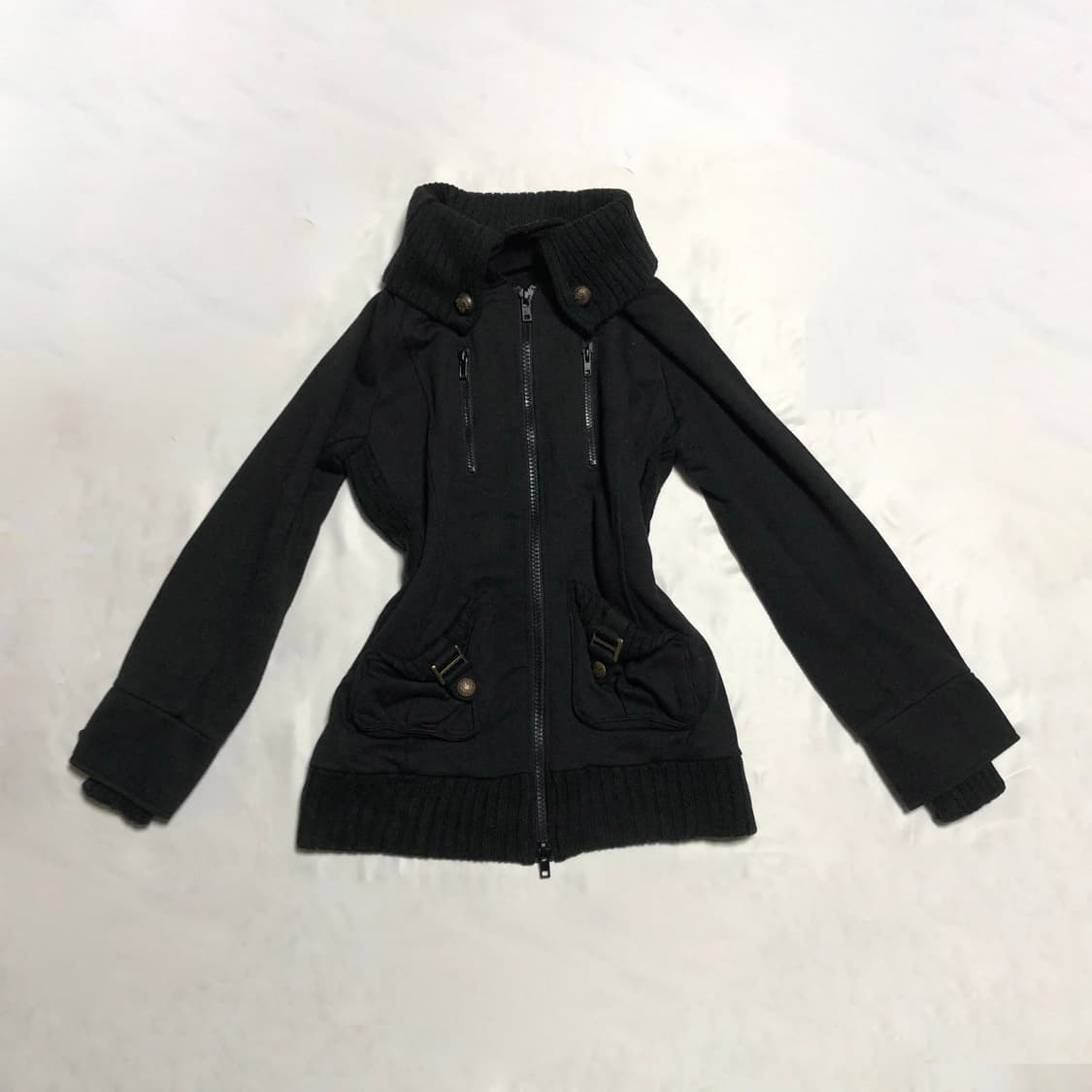 버튼 리브 자켓 블랙 상품이미지1