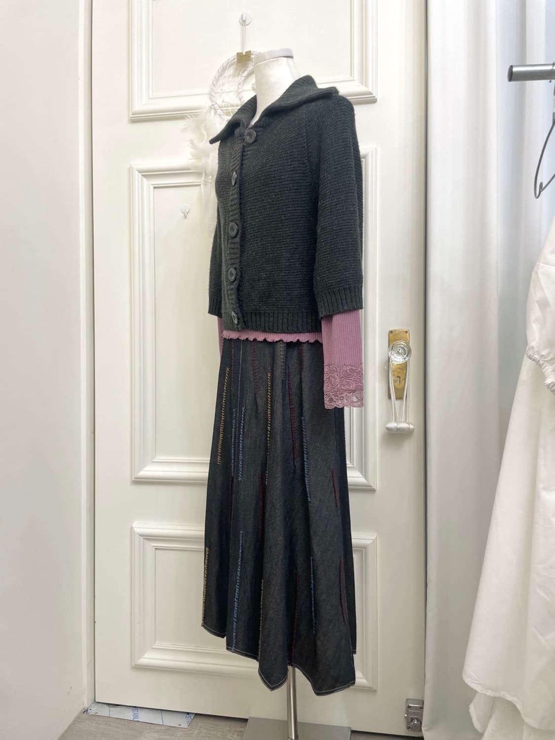 charcoal collar mori mini cardigan 상품이미지3