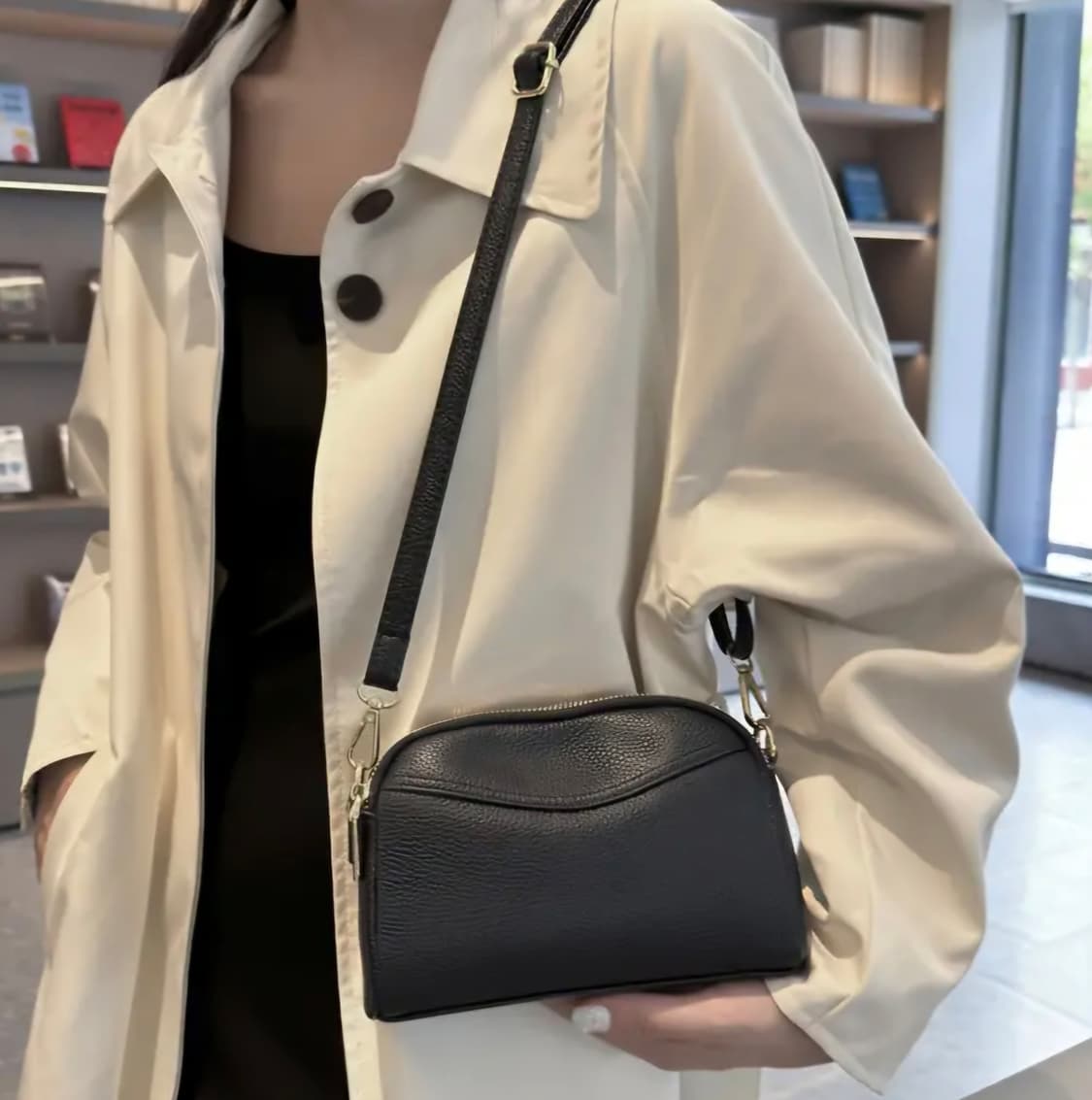 천연 탑그레인 소가죽 미니 크로스백 (이중수납/가벼움)가죽 퀄리티가 정말 상품이미지8