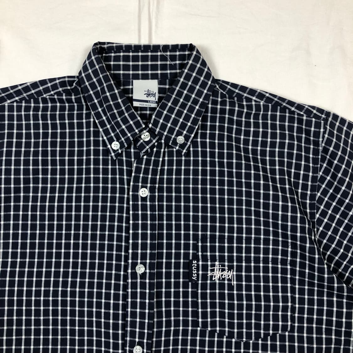 90s 스투시 stussy 로고 포켓 체크 반팔셔츠 상품이미지2