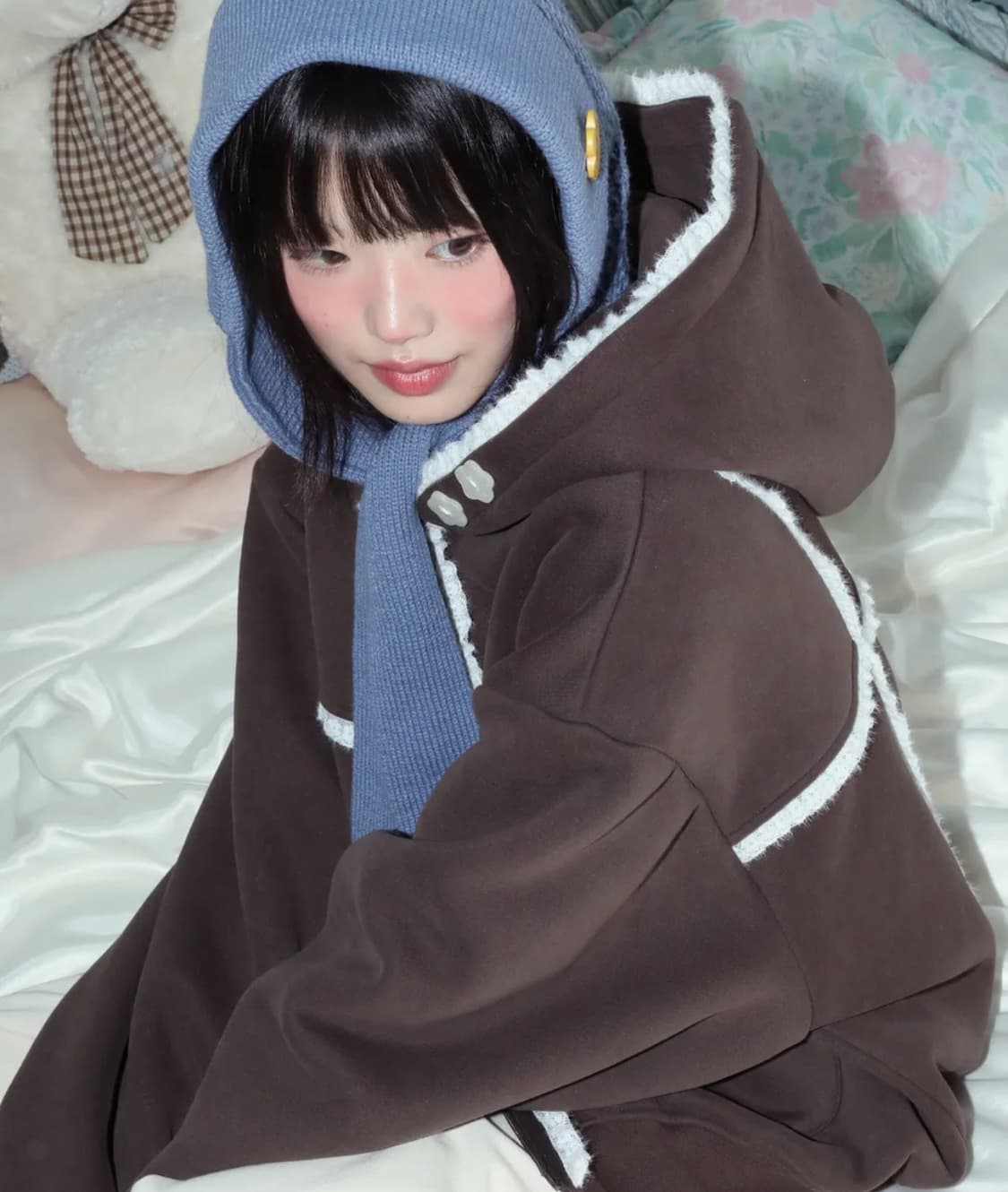 루나키후 리에 네코 레이스 엄청난 기모 후드집업 브라운 상품이미지2