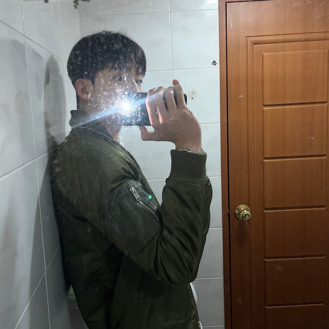 Plac 가죽 패치 풀 지퍼 ma-1 카키 상품이미지2