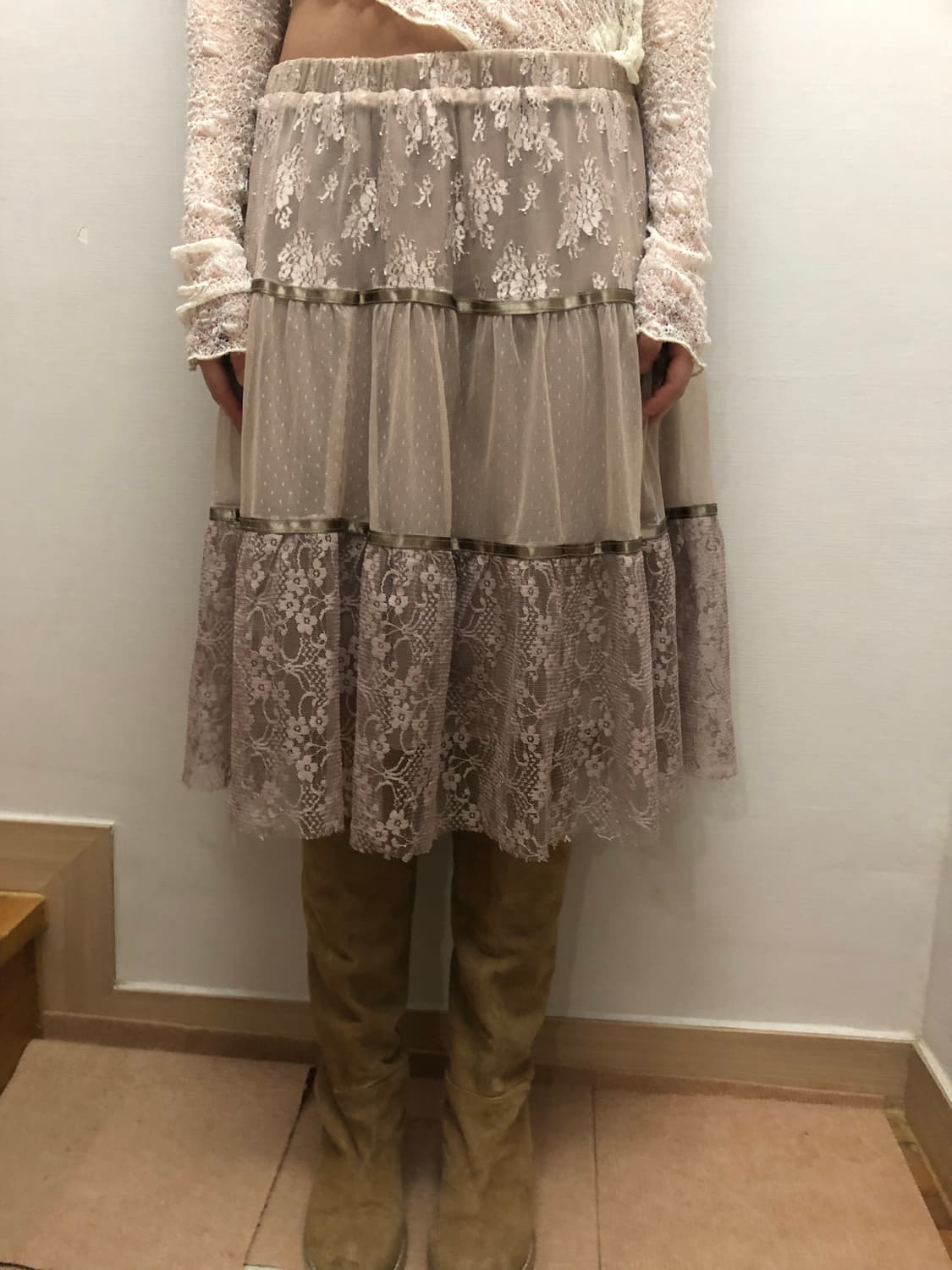 빈티지 인디핑크 레이스 스커트 상품이미지1