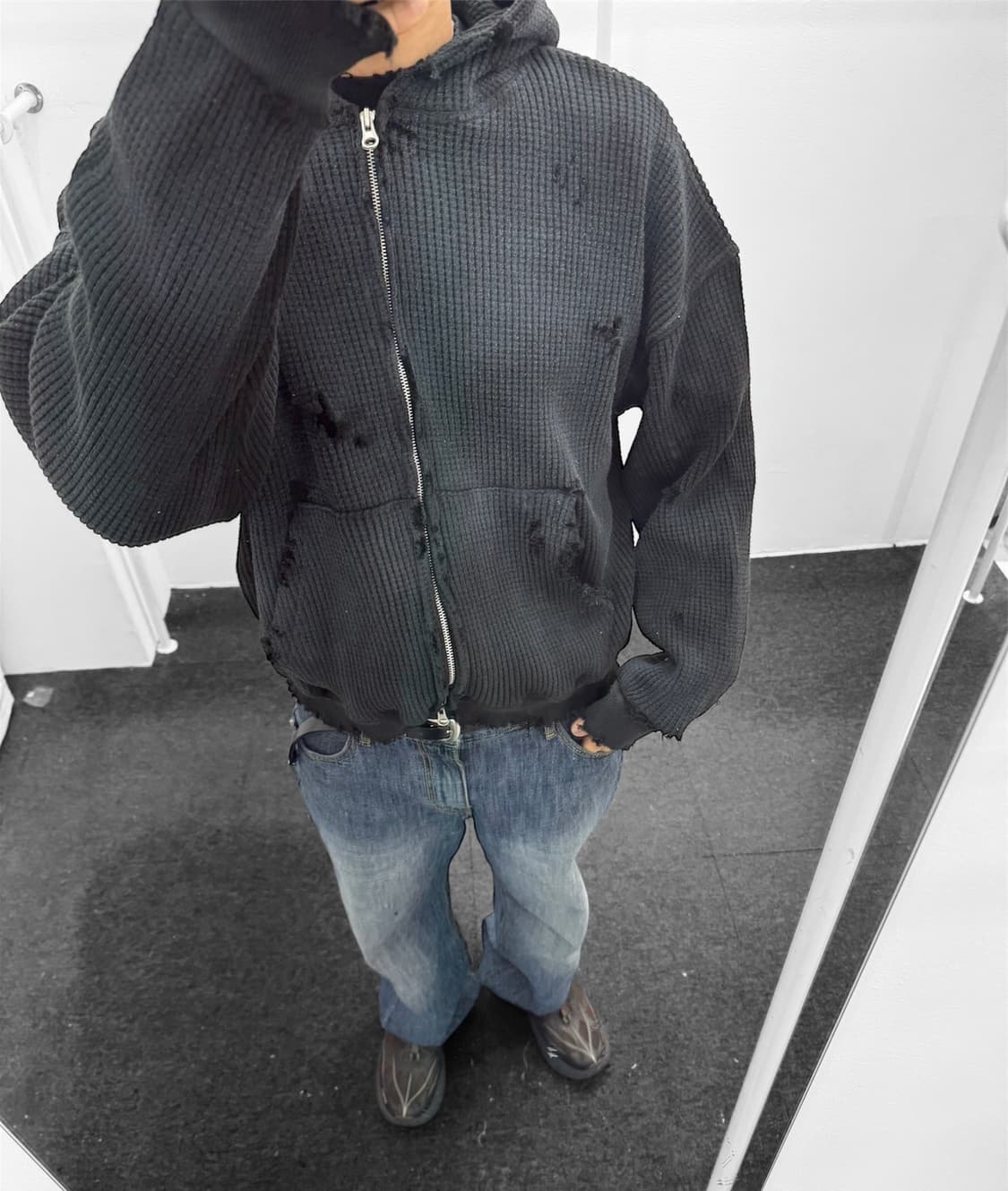 빈티지 와플 후드집업 상품이미지1