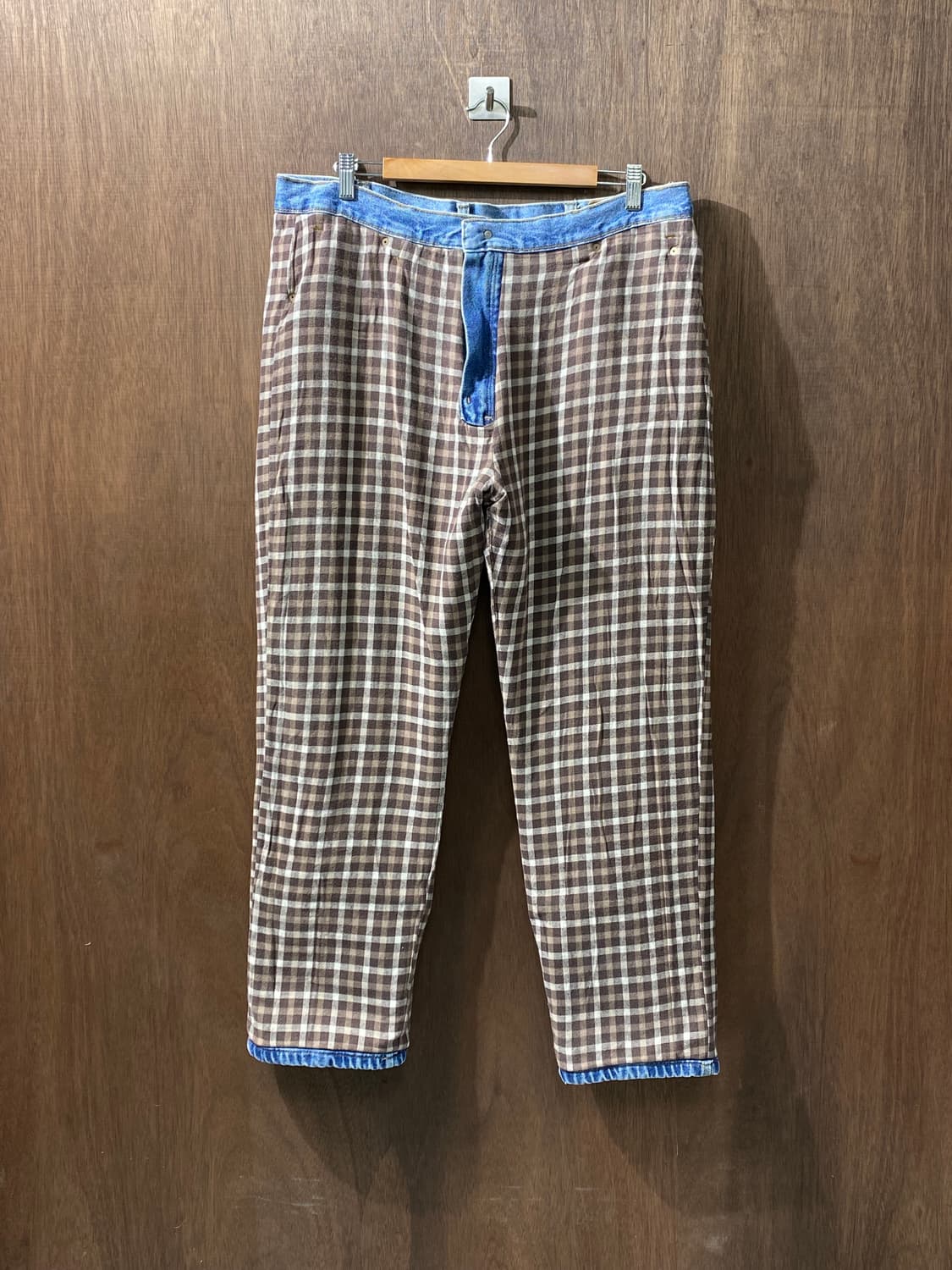 [36] 90s Guide Gear 체크 퀼팅 라이닝 더블니 데님팬츠 상품이미지3