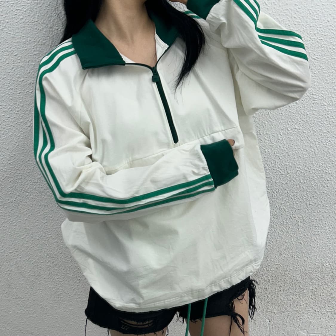 아디다스 그린라인 화이트 아노락 L 상품이미지1