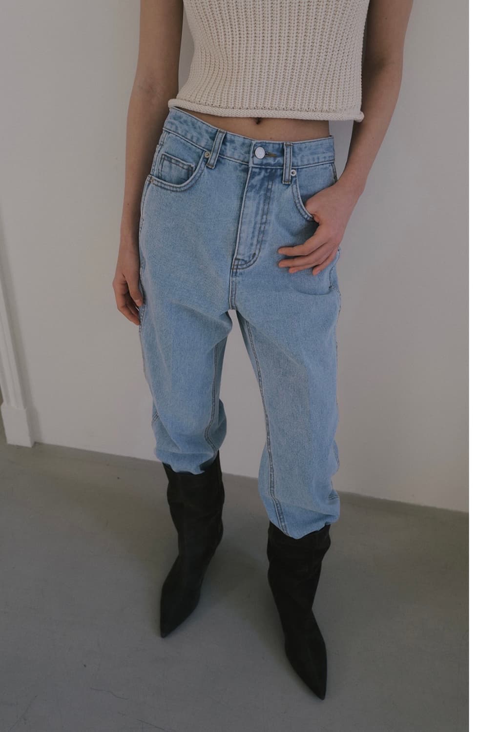 오버듀플레어 데님팬츠 크리스라인 스트레이트  라이트블루M 상품이미지5