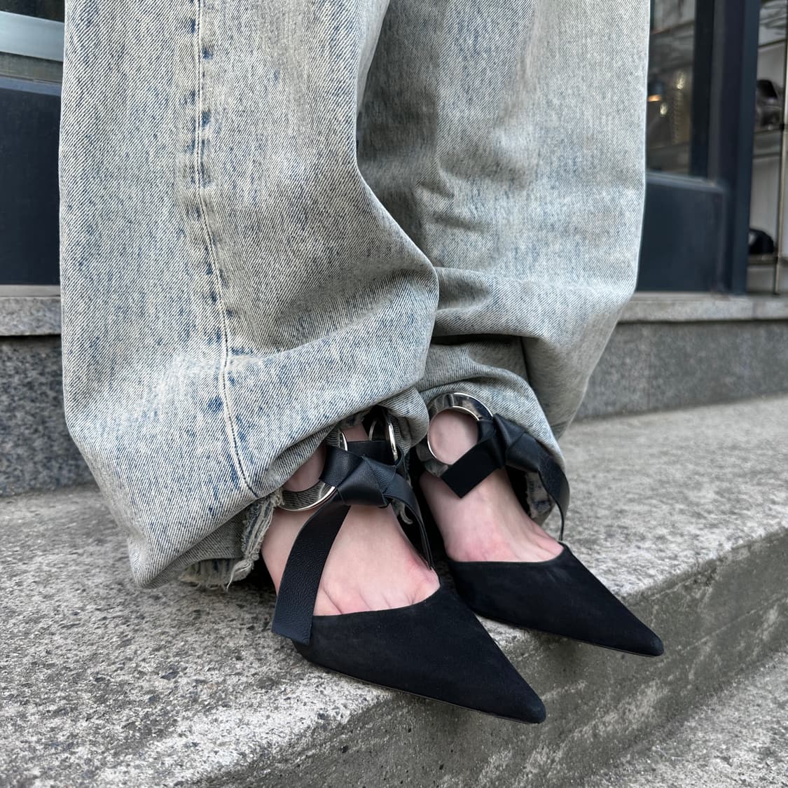 00s 블랙 프로엔자 슐러 가죽 포인트 힐 상품이미지8