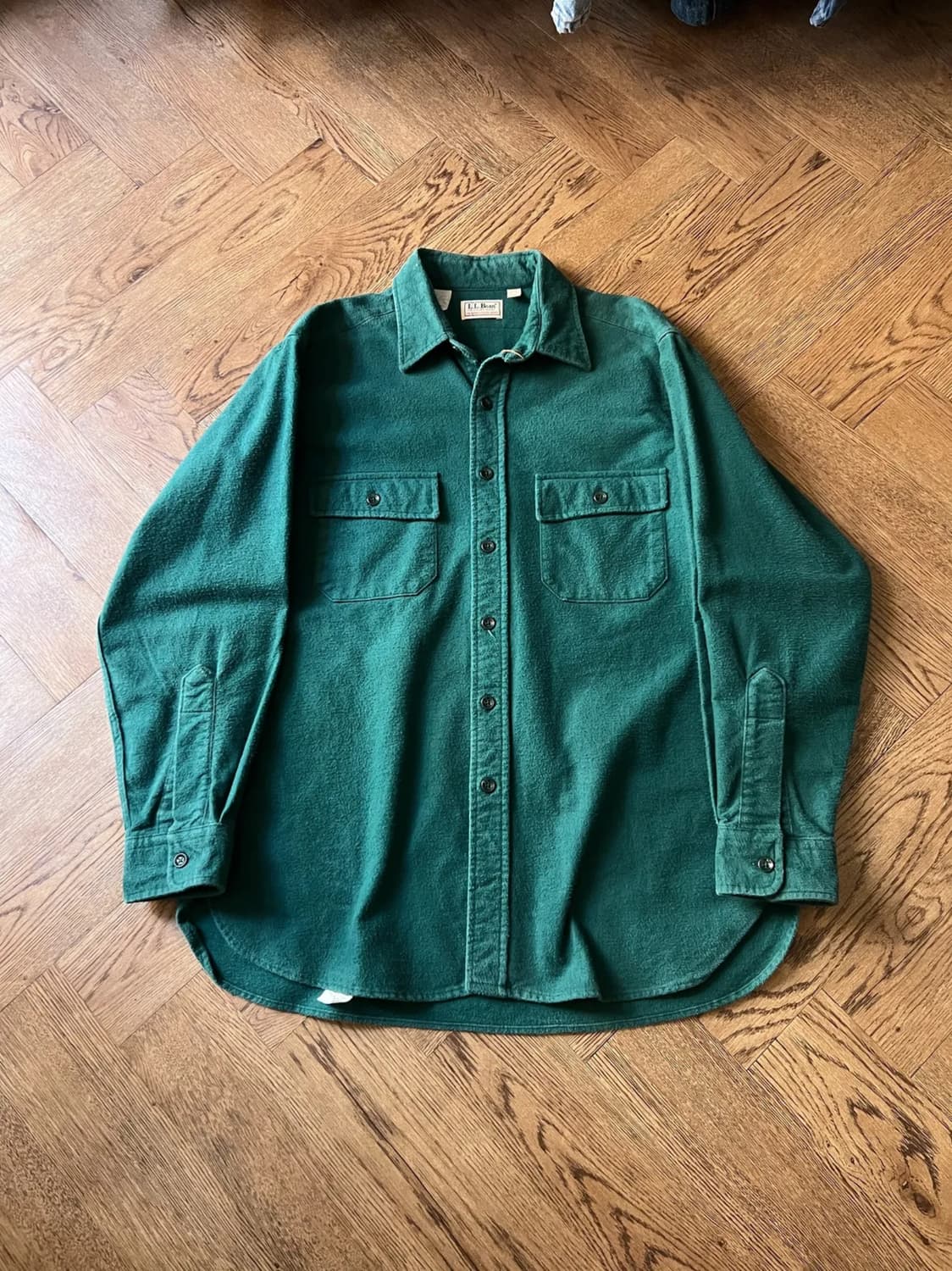 [L]90's 엘엘빈 Made in USA 빈티지 그린 샤모아 셔츠 상품이미지1