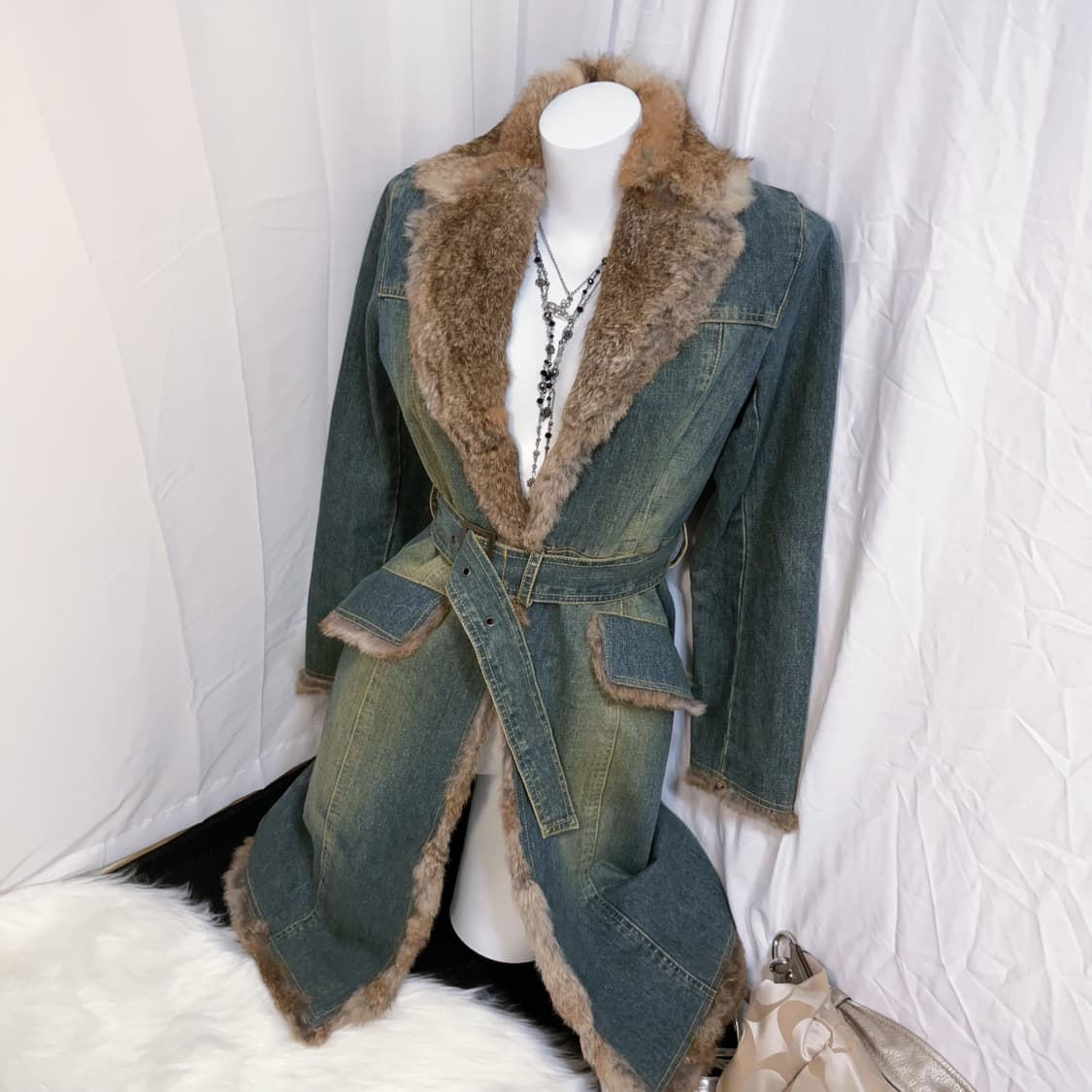 Cecil mcbee y2k Rabbit-fur Denim Jacket 상품이미지1