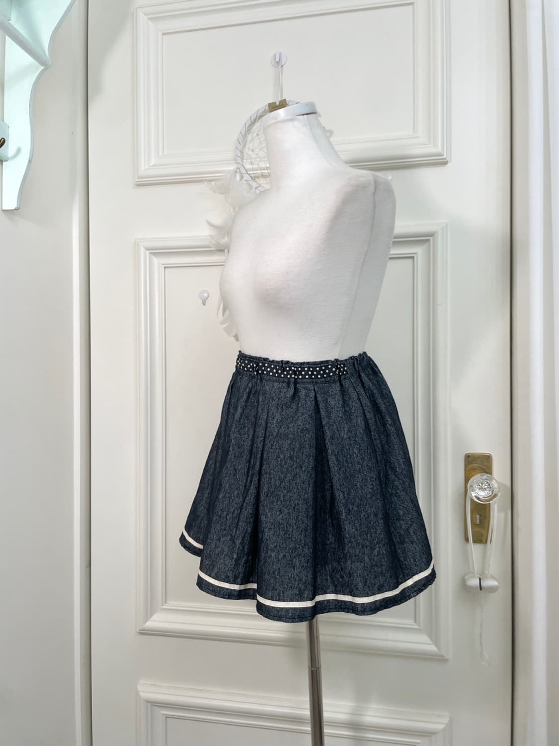 dot bow point denim banding mini skirt 상품이미지2