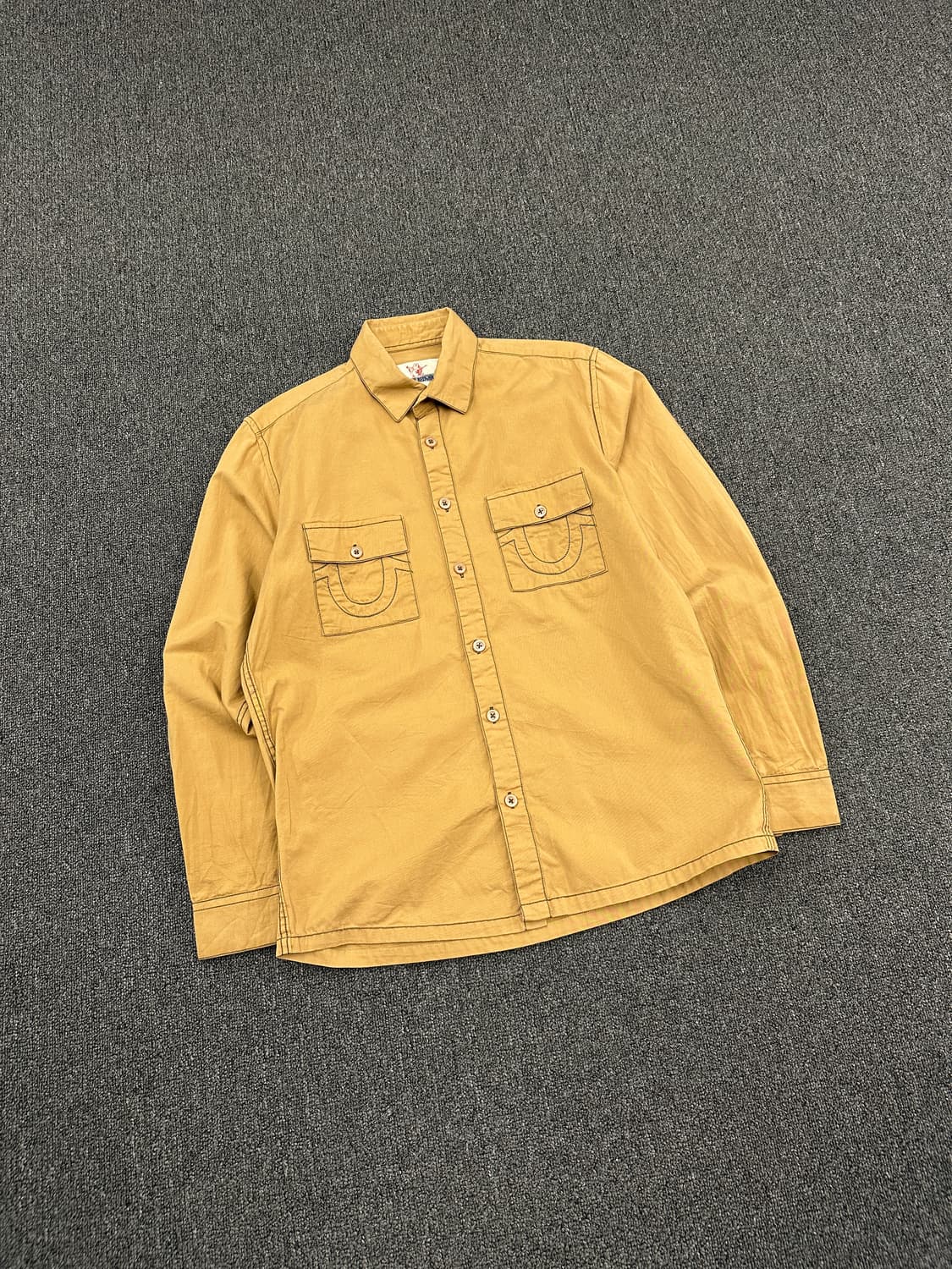 XL) 트루 릴리전 로고 스티치 브라운 데님셔츠 상품이미지2