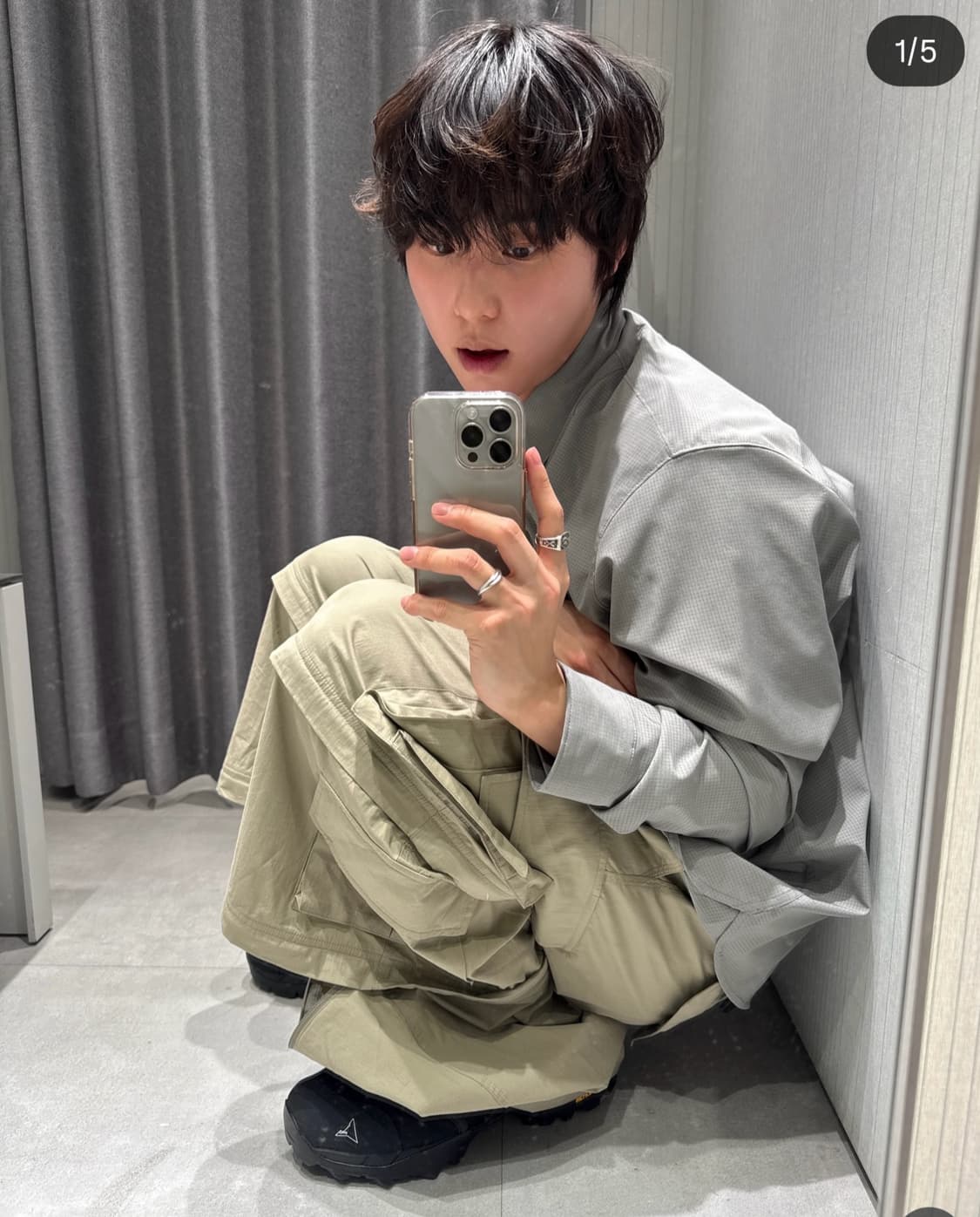 [세종pick]무탠다드 시티 레저 에어리 도트 유틸리티 셔츠 라이트그레이 상품이미지1