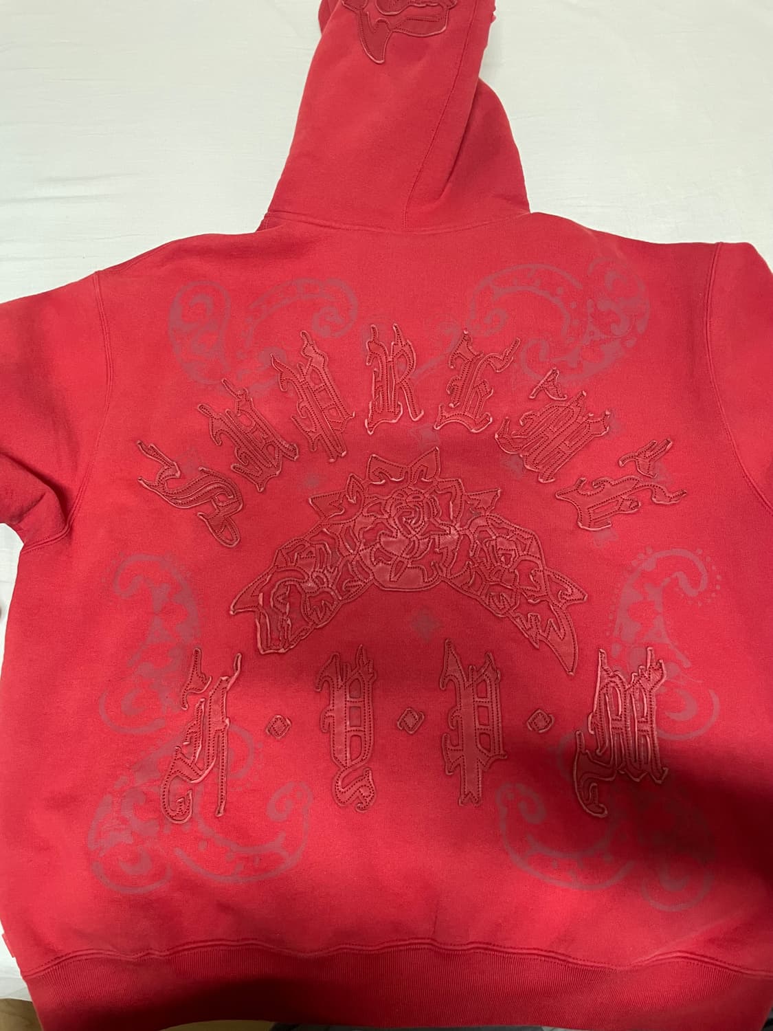 슈프림 레더 아플리케 집업 후드 스웨트셔츠 번트 레드 - 25SS 상품이미지7