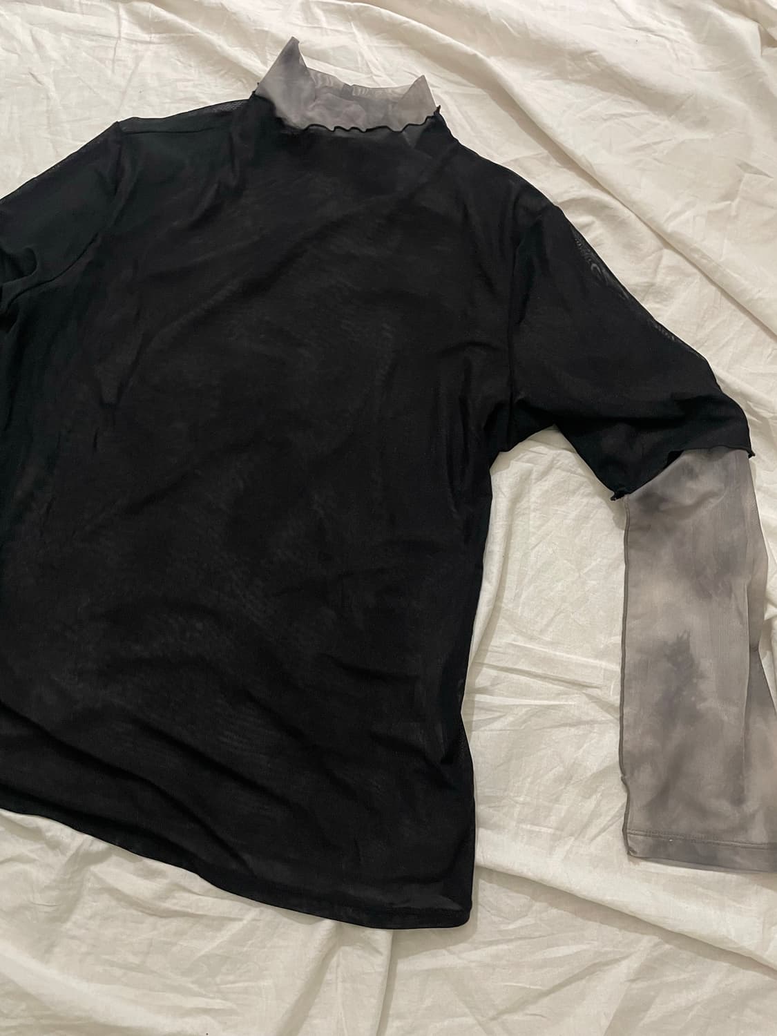 그레이 스모키 타이다이 시스루 레이어드 탑 상품이미지2