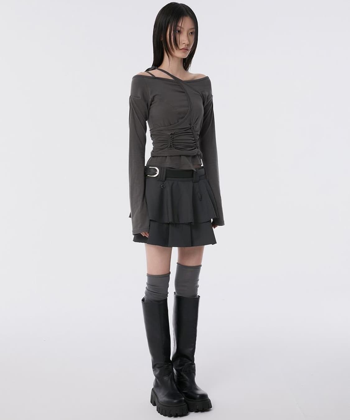 플레어업 치마 Layered Pleats Skirt 차콜 1사이즈 상품이미지3