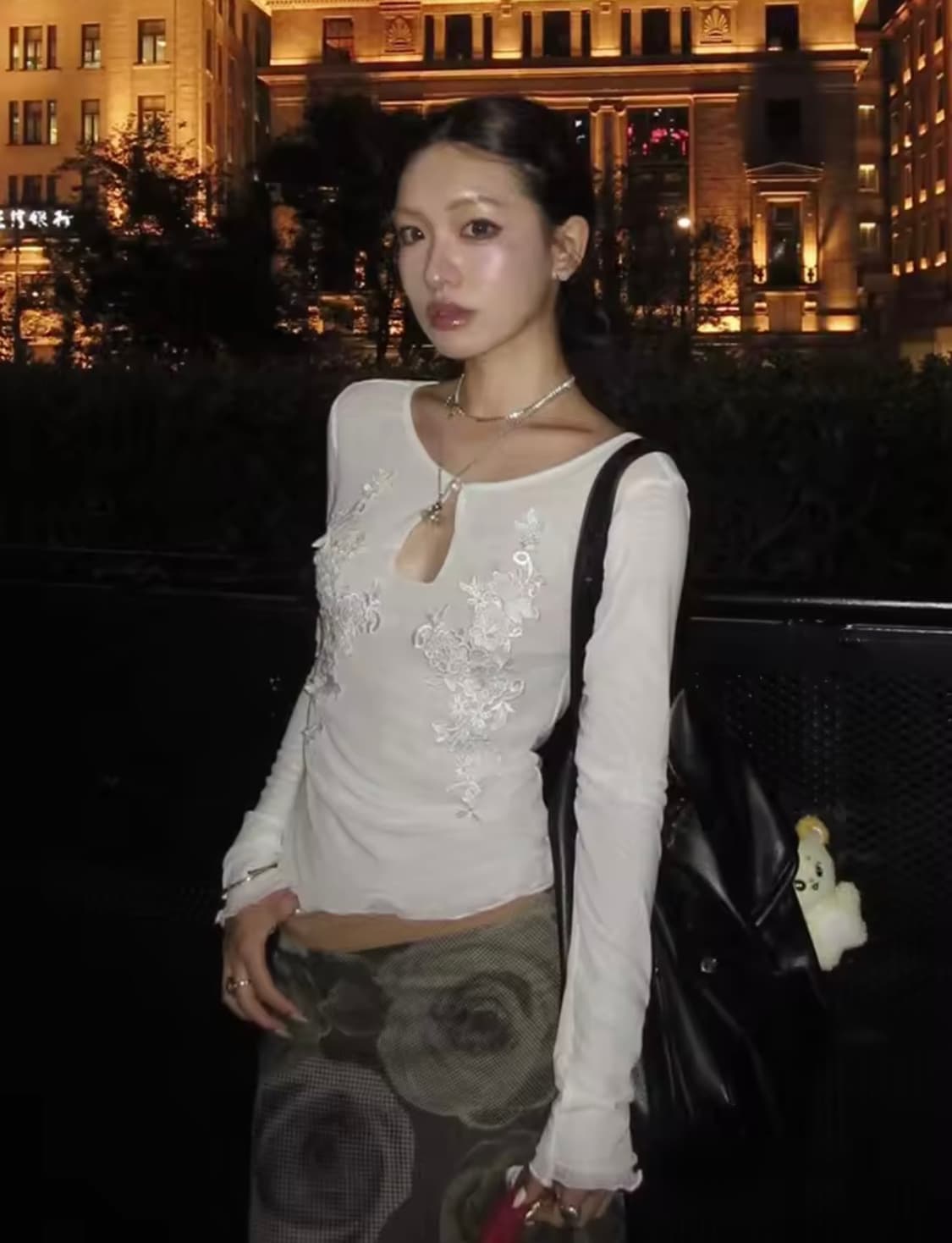 플로럴 샵 메쉬 상의 긴팔 티셔츠 슬림탑 빈티 지 페어리 상품이미지3
