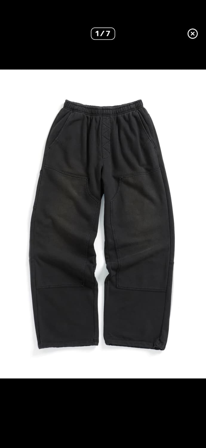 해칭룸 더블니 스웻팬츠 워시드 블랙 색상 상품이미지1