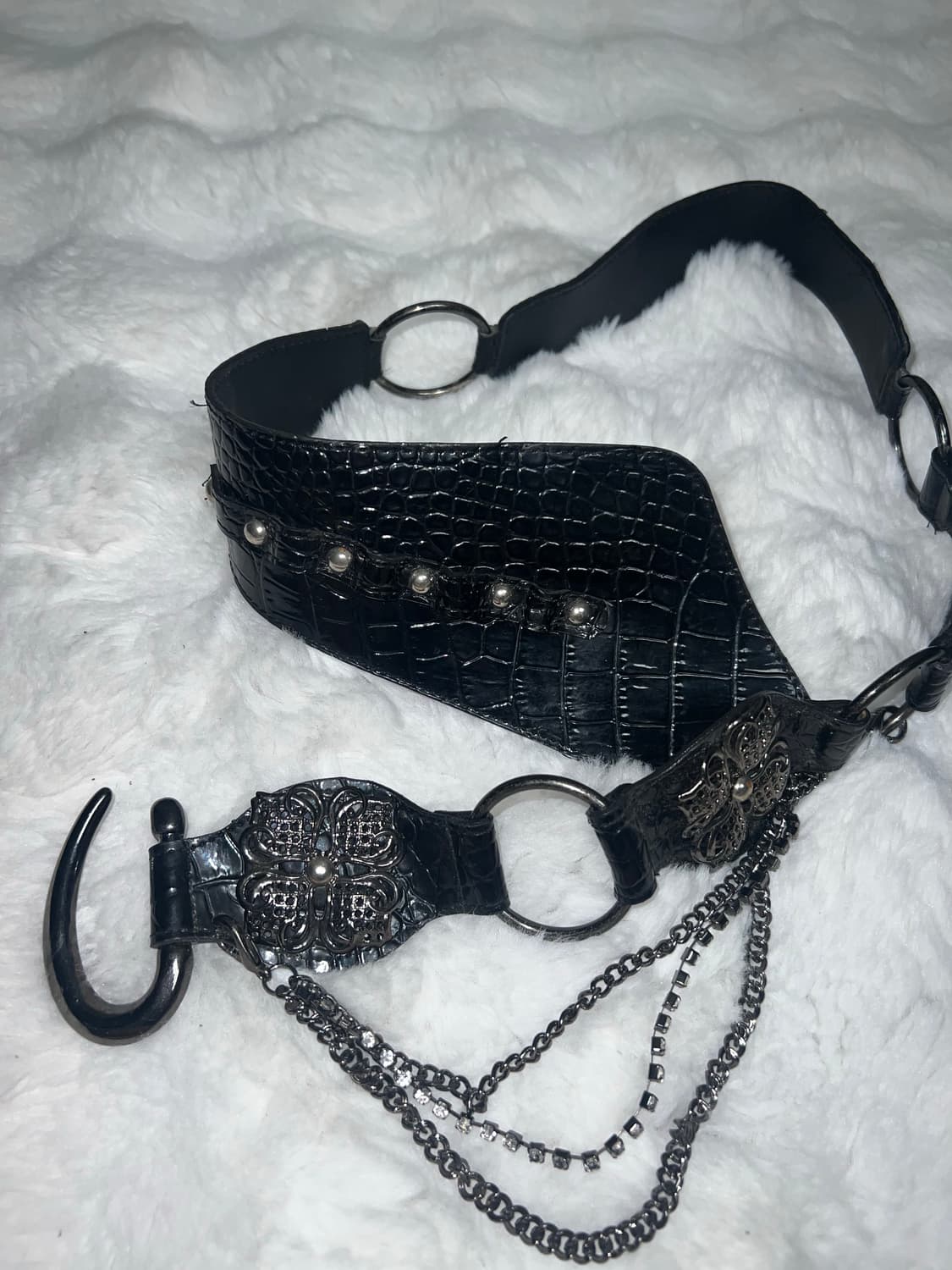 빈티지 블랙 크로크 체인 스터드 벨트 상품이미지1
