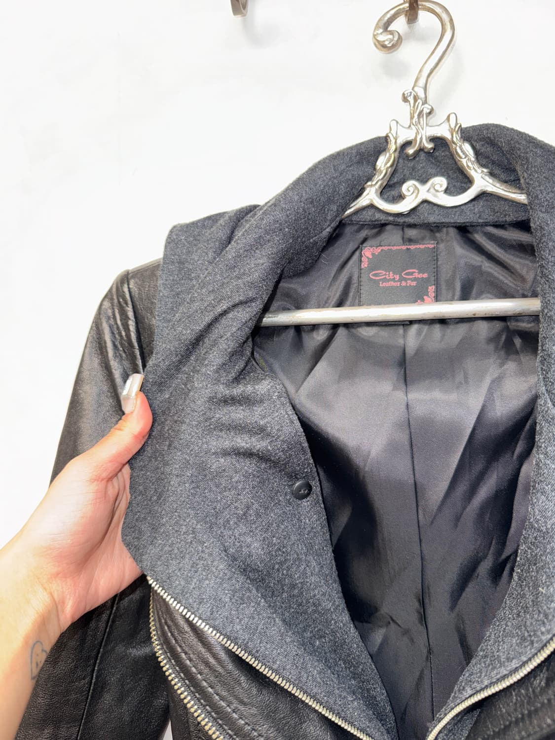 Black lamb skin hood rider jacket 상품이미지4