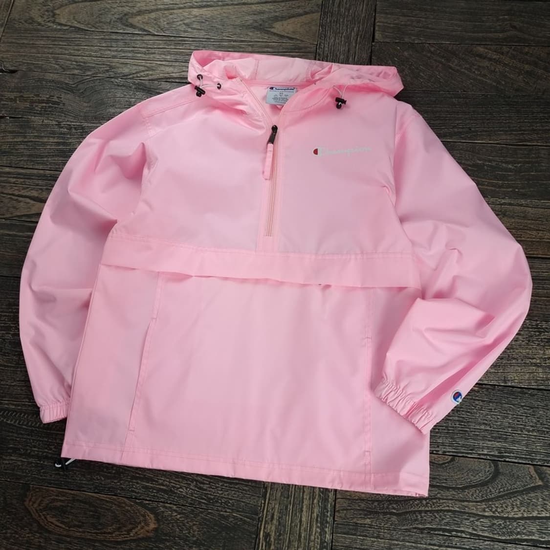 [챔피온] 로고 자수 오버핏 후드 바라막이 아노락 자켓 핑크 M18898 상품이미지1