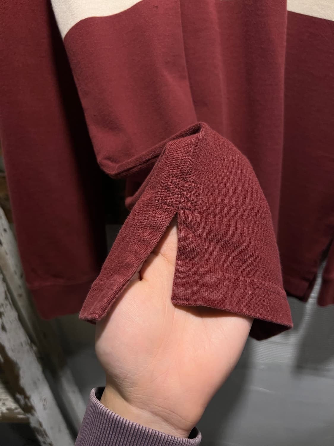 [M]L.L.Bean USA 엘엘빈 컬러 스트라이프 버건디 럭비 티셔츠 상품이미지5