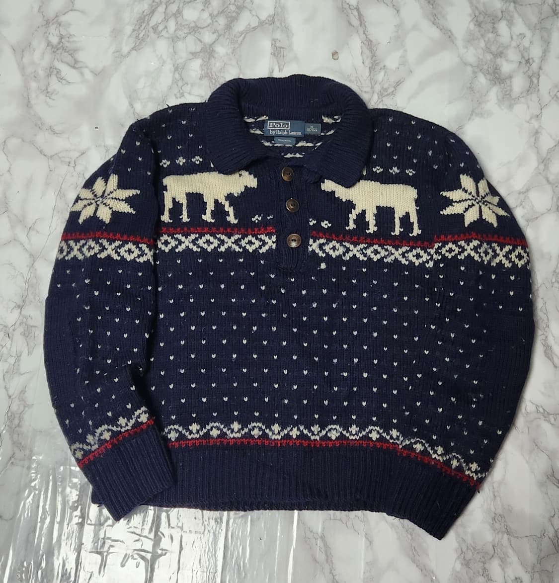 폴로 랄프로렌 코위찬 90s 하트패턴 노르딕 네이비 반집업니트 상품이미지1