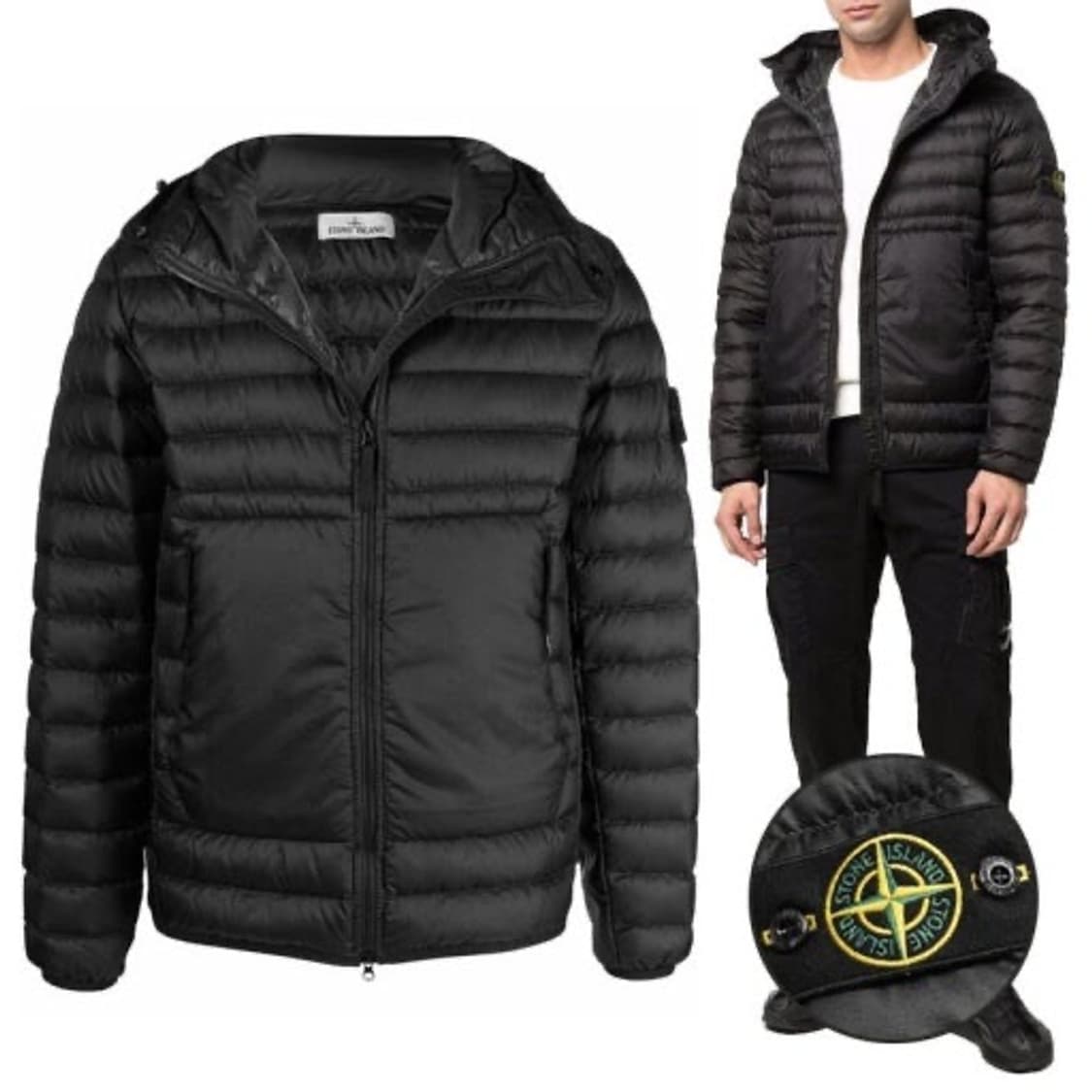 [L] 스톤 아일랜드 바이오 베이스 립스탑 후드 다운 경량패팅 자켓 블랙 상품이미지2