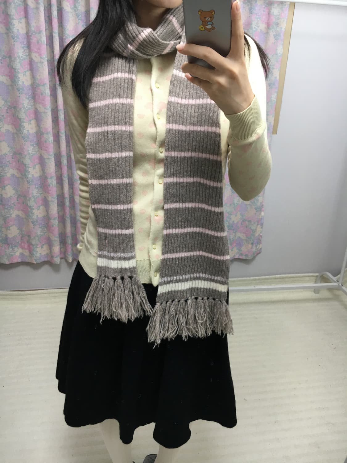 east boy 브라운 핑크 스트라이프 머플러 상품이미지3