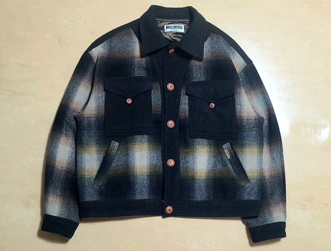 Michiko Koshino 90's 미치코 타탄체크 모직 워크자켓  상품이미지4
