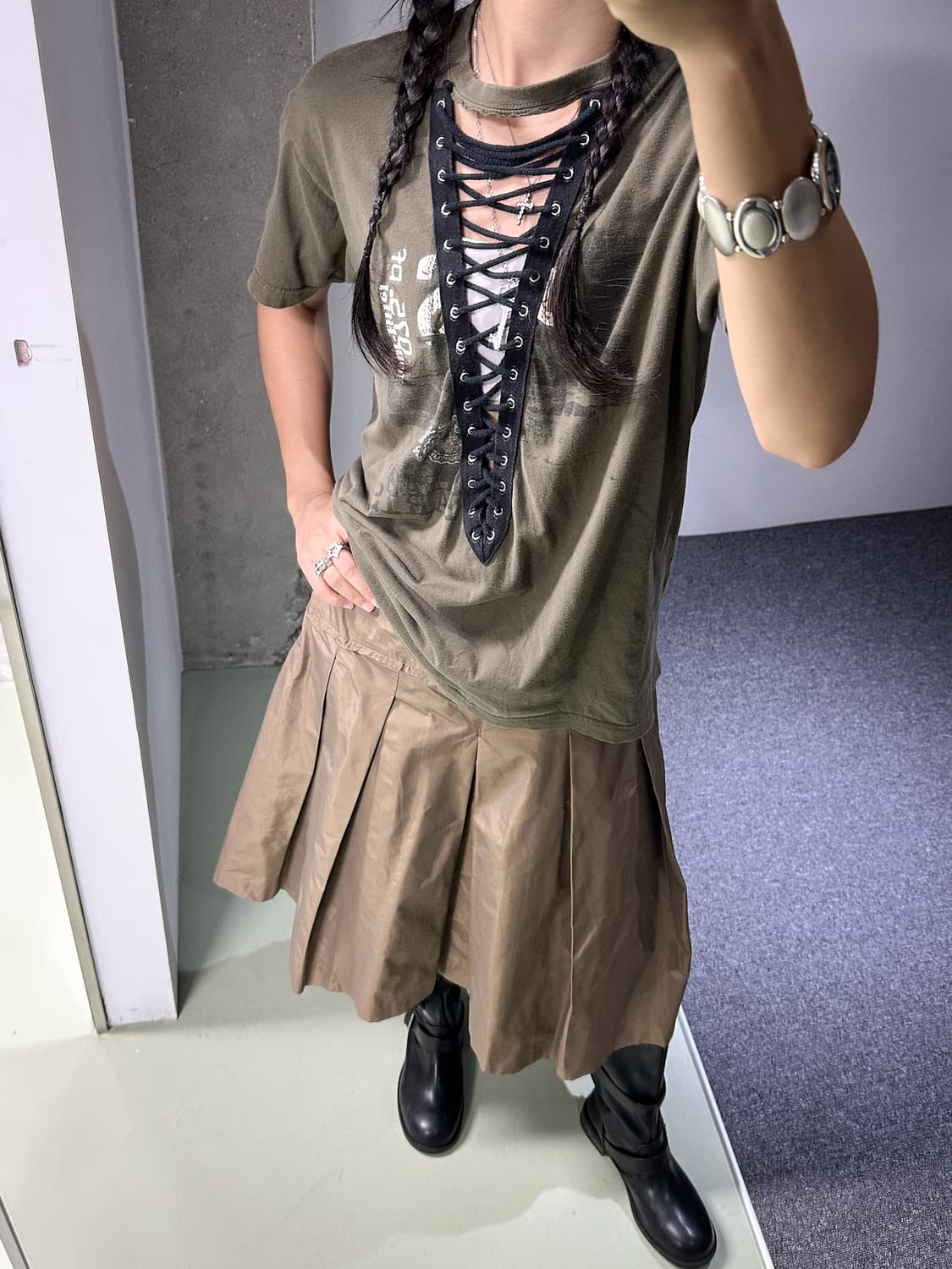 silky gold brown pleats skirt 상품이미지3