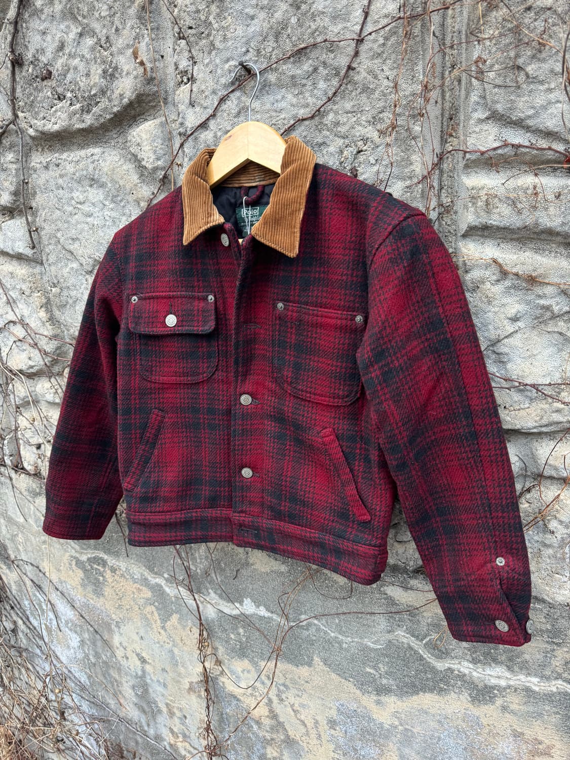 80s 폴로 랄프로렌 버팔로 체크 울 코듀로이 카라 덩가리 자켓 상품이미지3