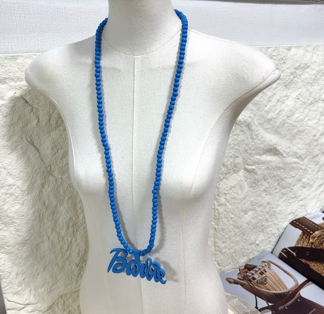 빈티지 블루 barbie 우드 목걸이 상품이미지2